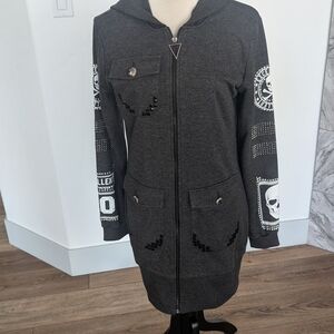 Women's Charcoal Utility Jacket with Skull Accents